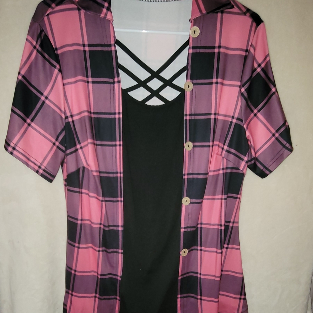 Plaid Pink and Black Women's Top